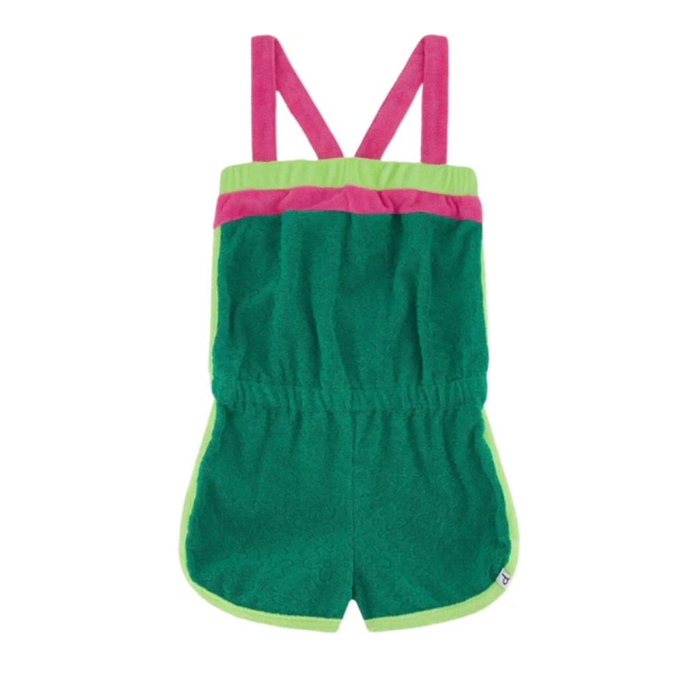 Deux Par Deux Canadian brand Green and Pink Kids retro Terry Romper size 4T NWT!